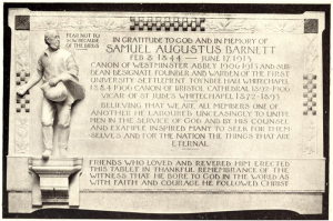 Figure One: This memorial stone can still be found on the north wall of the south aisle of the choir of Westminster Abbey from Henrietta Barnett, Canon Barnett: His Life, Work and Friends (London; 1921), p.782. 
